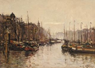Cor Noltee - Boats in a harbour at dusk