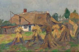 Cor Noltee - Haystacks by a farm in summer