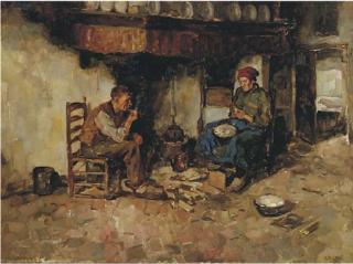 Cor Noltee - Peasants in a kitchen interior