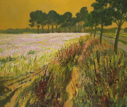 Cor van Loenen - Zomer - Avondstemming met rose bloeiende papavers