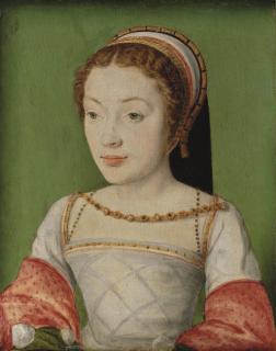 Corneille De La Haye - Portrait Of Renée De France (1510-1574), Bust-Length, In A White Dress With Red Sleeves, With A Jewelled Necklace And A Head-Dress