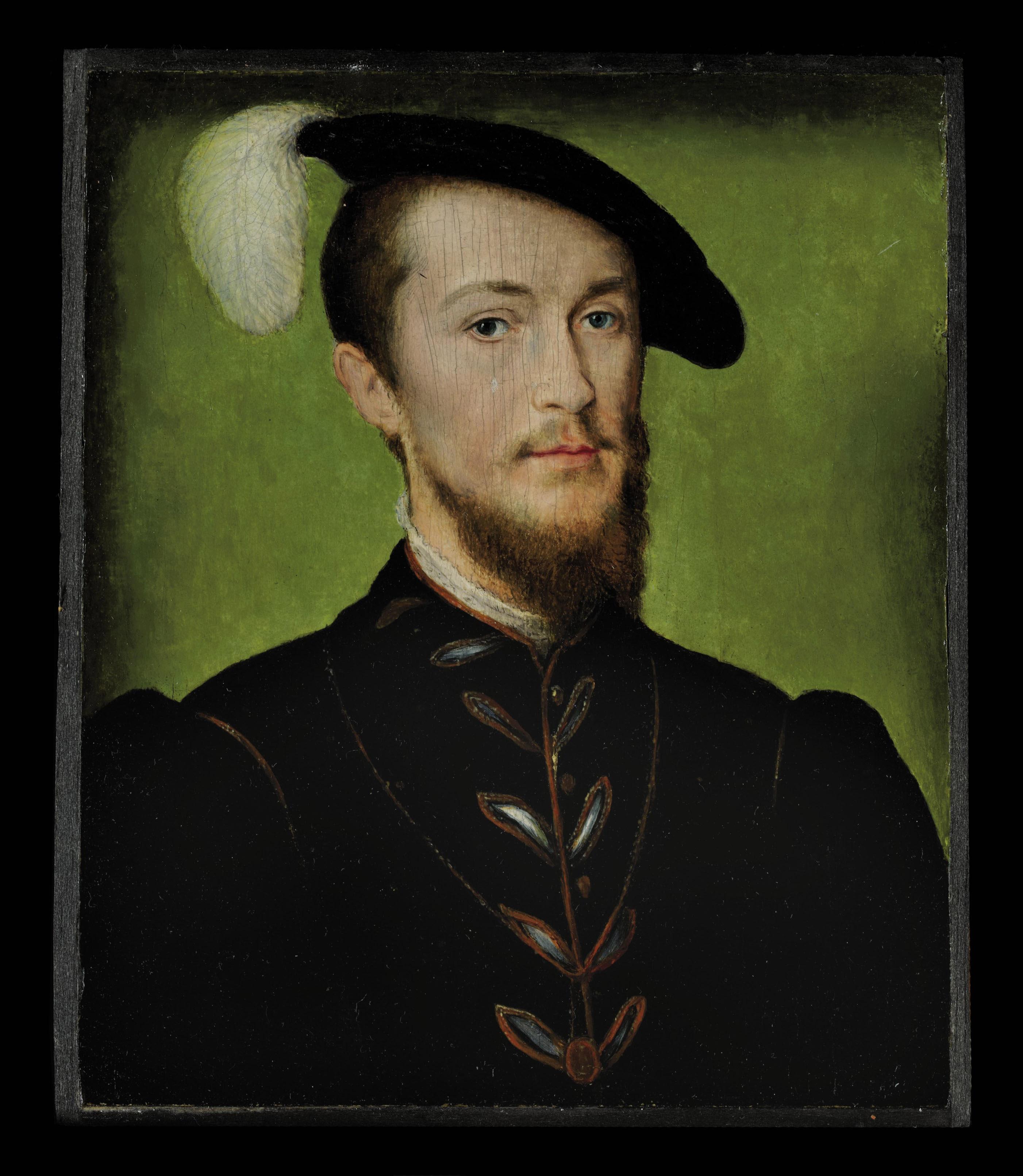 Corneille de la Haye - Portrait of the duc d\'Étampes, bust-length, in a black tunic with a gold chain, white collar and plumbed black hat