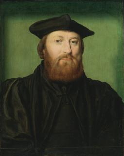 Corneille de Lyon - Portrait Of A Gentleman, Wearing A Black Coat And Cap, With A Green Background