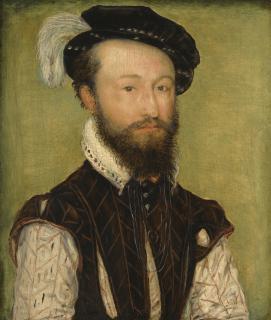 Corneille De Lyon - Portrait Of A Man, Half Length, In A Slashed Jerkin Over A White Doublet In A Black Feathered Cap