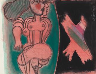 Corneille - Liegendes Liebespaar mit Vogel