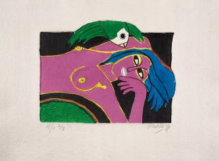 Corneille - Ohne Titel (Femme mauve à l’oiseau vert)