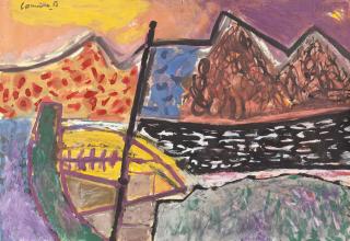 Corneille - Ohne Titel (Landschaft mit Boot).