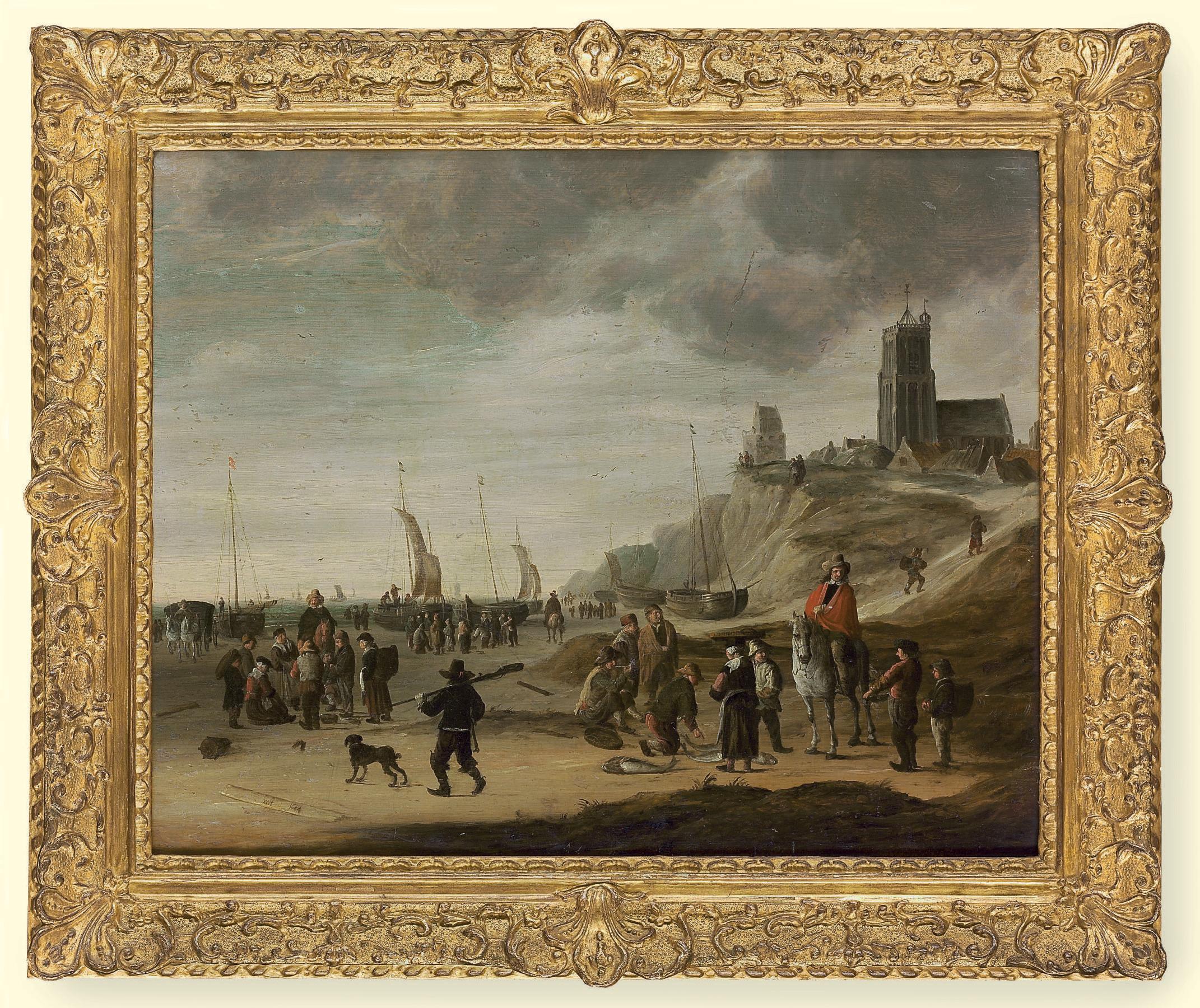 Cornelis Beelt - Fishmongers on the beach at Egmond aan Zee at low tide