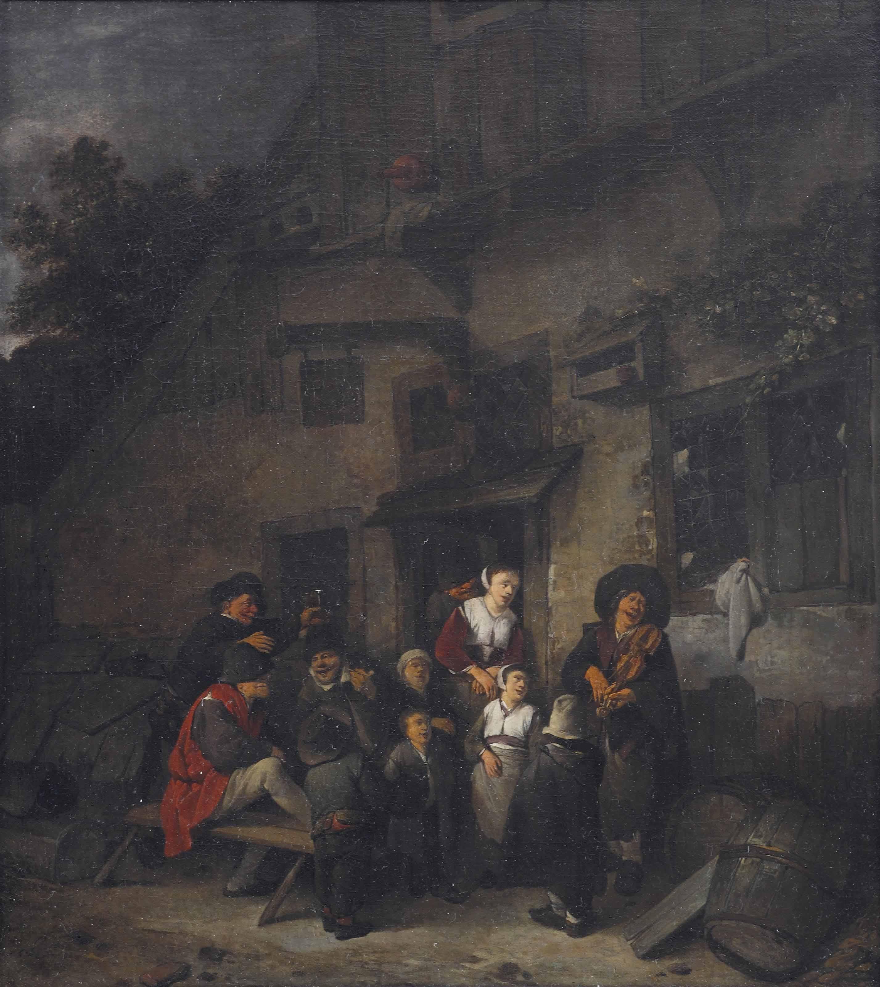 Cornelis Bega - A merry company making music outside an inn