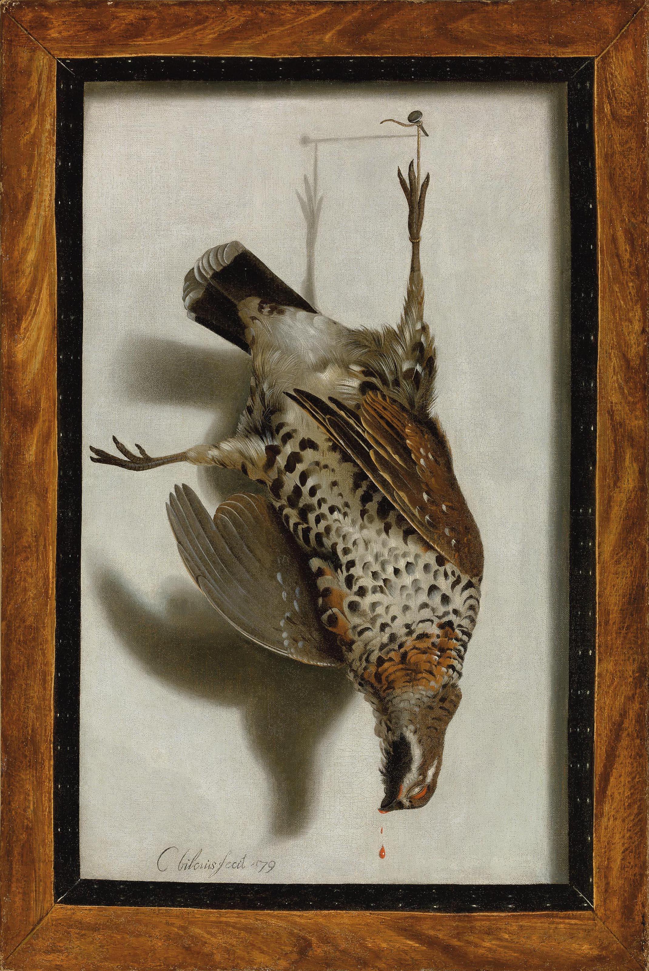 Cornelis Biltius - A trompe l\'oeil with a grouse hanging from a nail