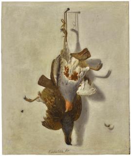 Cornelis Biltius - Trompe L’Œil With A Brace Of English Partridge Hanging Before A Wall