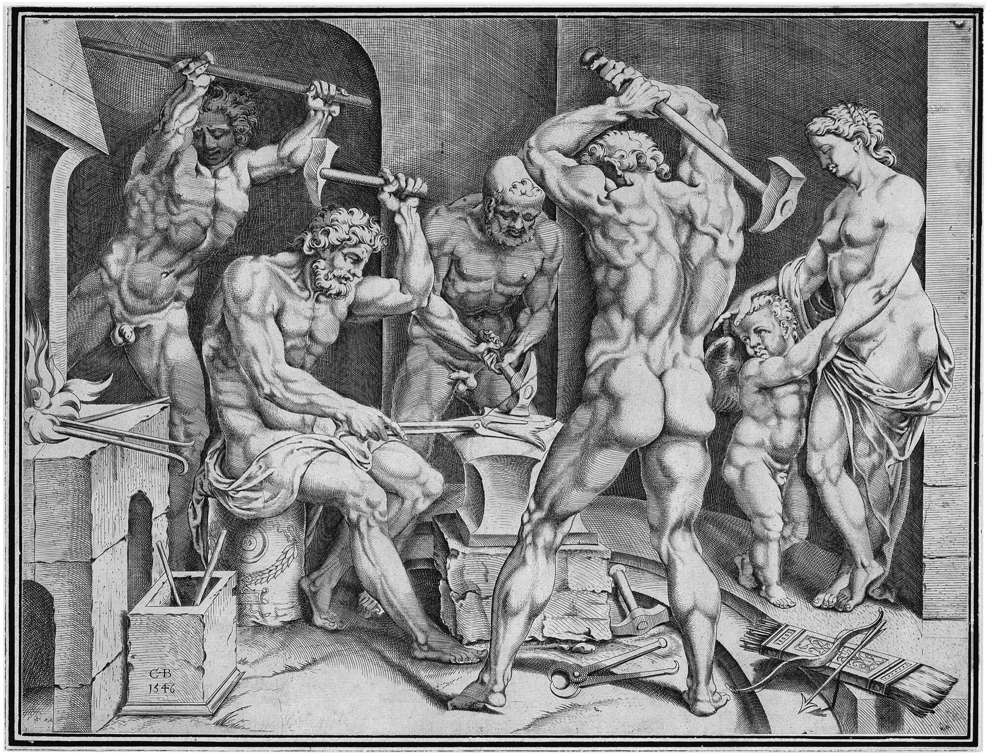 Cornelis Bos - Venus in der Schmiede des Vulkan.