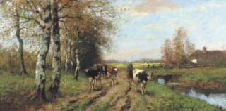 Cornelis Bouter - Leading the cattle along a track
