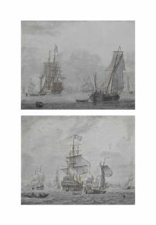 Cornelis Bouwmeester - A Penschilderij With Shipping In A Light Breeze; And A Penschilderij With Shipping In A Strong Breeze
