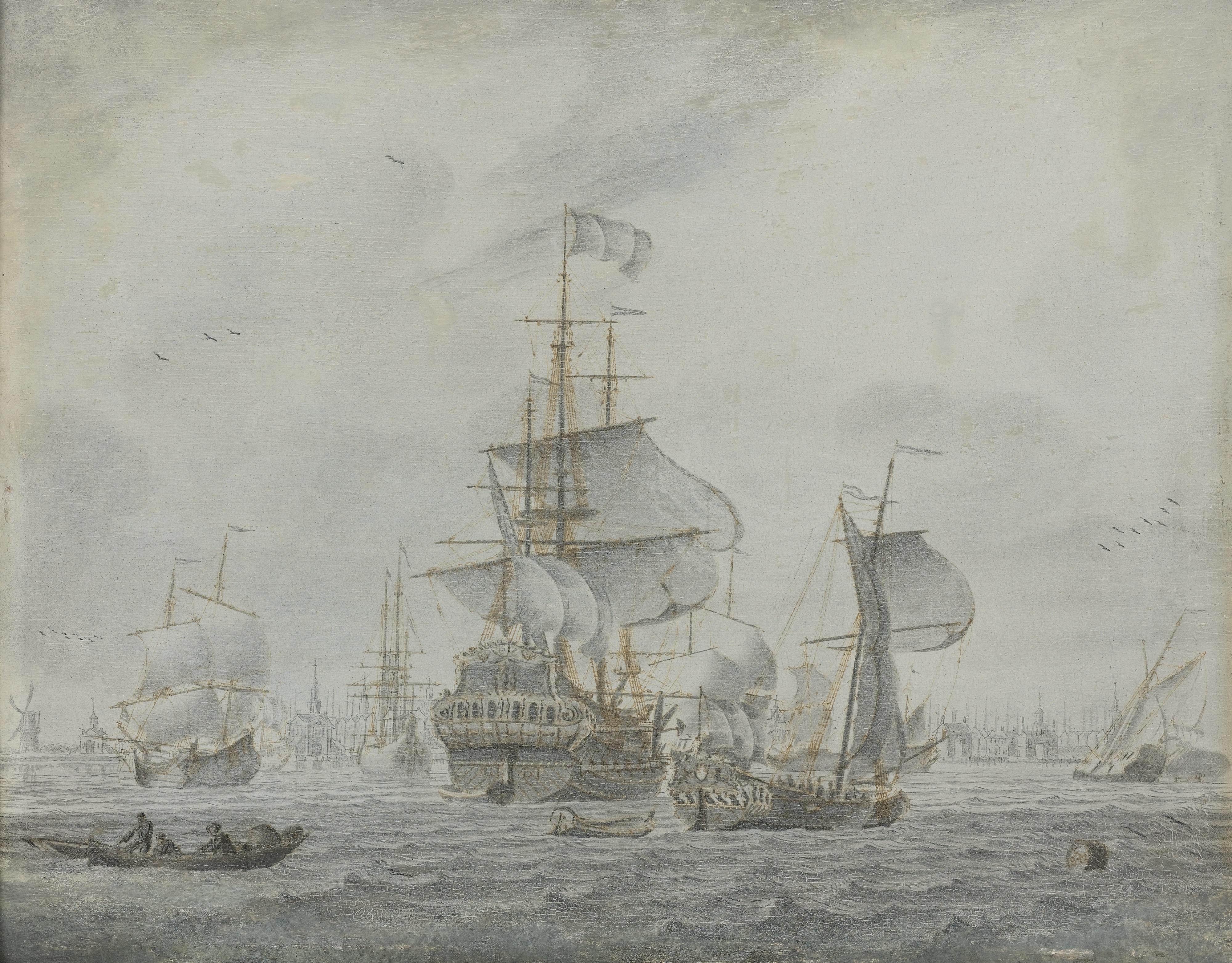 Cornelis Bouwmeester - Shipping In A Light Breeze; Shipping In A Gusty Breeze
