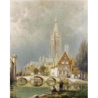 Cornelis Christaan Dommelshuizen - Dutch Bruges; A Rising Storm