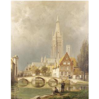 Cornelis Christaan Dommelshuizen - Dutch Bruges, A Rising Storm