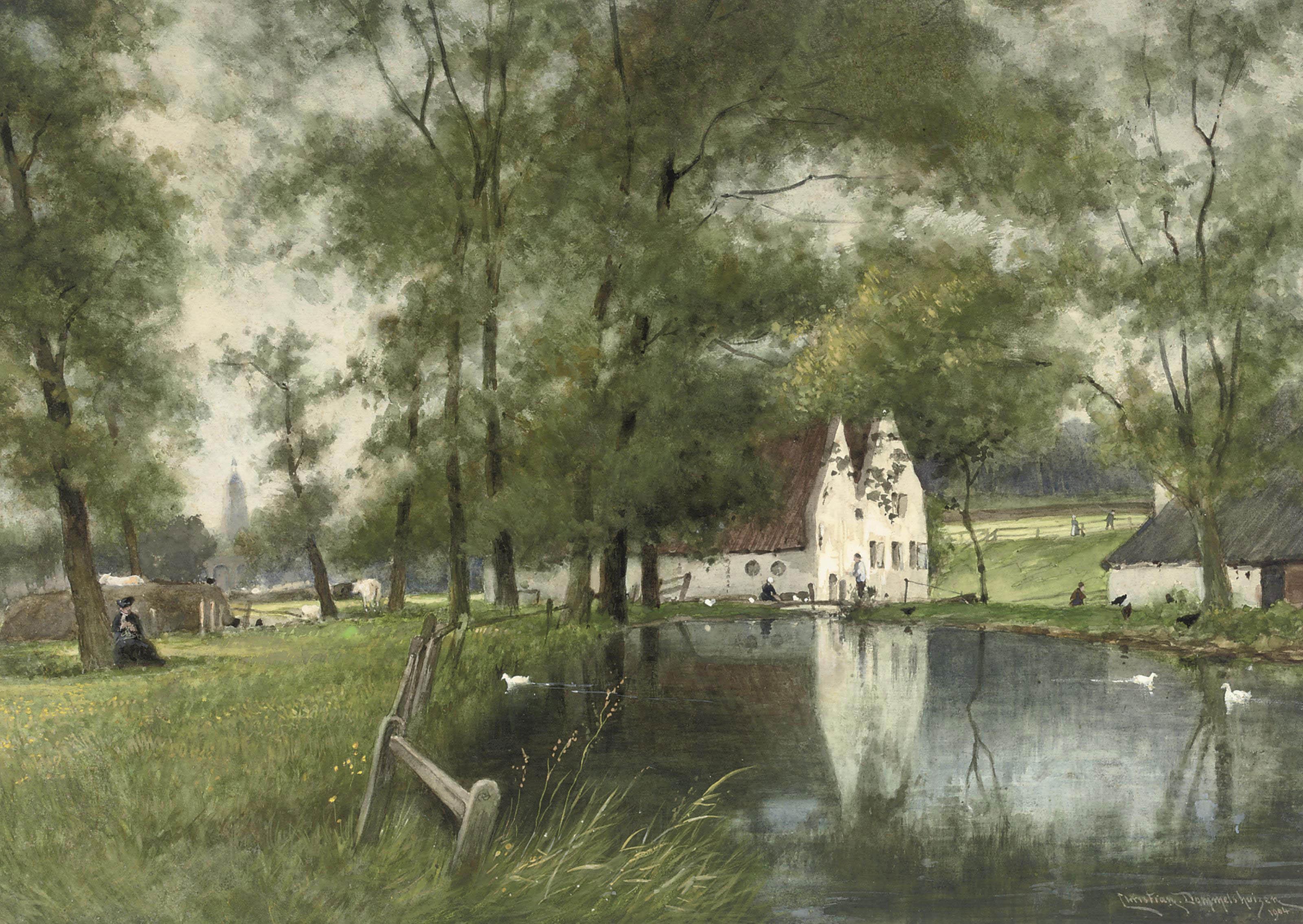Cornelis Christiaan Dommelshuizen - A sunny afternoon in Sonsbeek near Arnhem