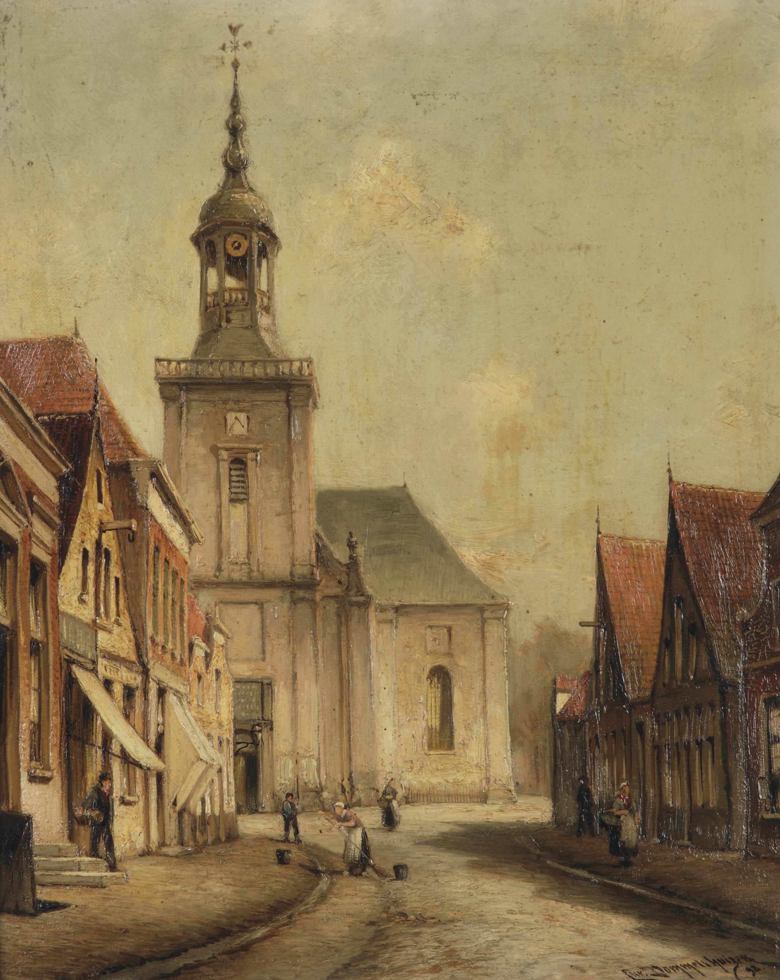 Cornelis Christiaan Dommelshuizen - A view of the Kerkstraat in Almelo