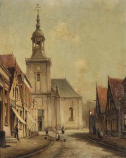 Cornelis Christiaan Dommelshuizen - A view of the Kerkstraat in Almelo