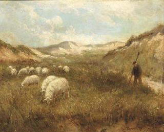 Cornelis Christiaan Dommelshuizen - Duingezicht \'La Panne\': guiding the flock through the dunes