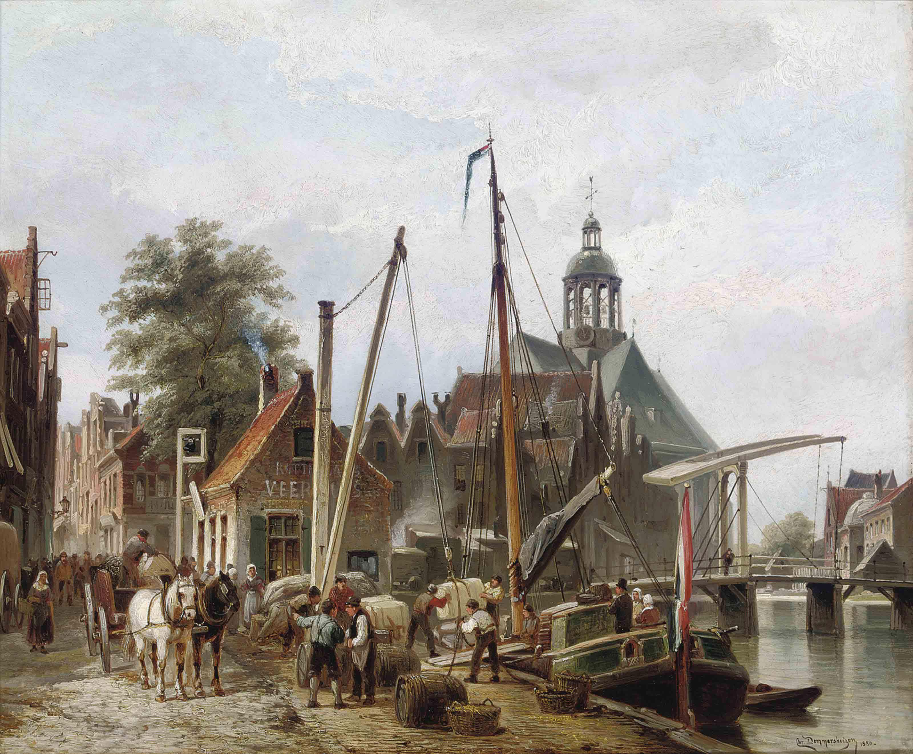 Cornelis Christiaan Dommersen - Unloading a barge on a Rotterdam quay