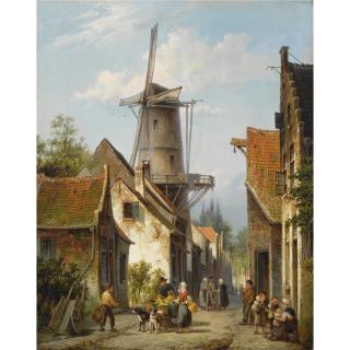 Cornelis Christiaan Dommershuijzen - Figures In The Streets Of A Dutch Town