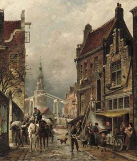Cornelis Christiaan Dommershuizen - Quartier Juif: a view of the Jewish quarter with the Oudeschans and the Montelbaanstoren, Amsterdam