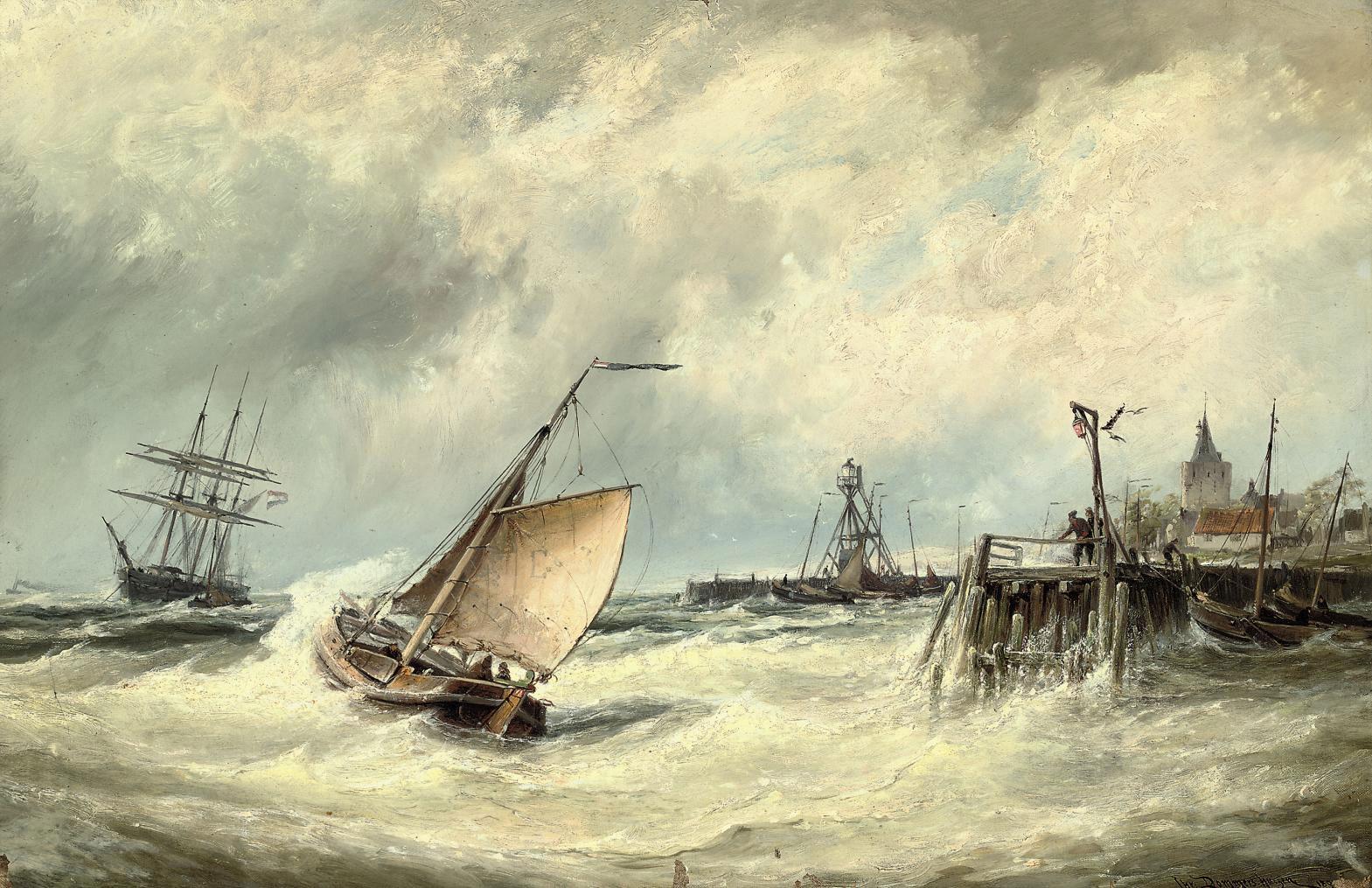Cornelis Christiaan Dommershuizen - Rough weather on the Zuider Zee before Elburg, Holland