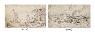 Cornelis Claesz. Van Wieringen - A river landscape with two sailing boats ( recto ); A rugged landscape with figures by a river ( verso )