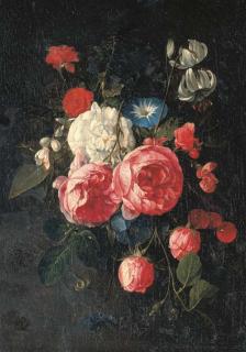 Cornelis de Heem - A swag of roses, peonies, morning glories and other flowers
