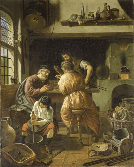 Cornelis De Man - An alchemist\'s workshop