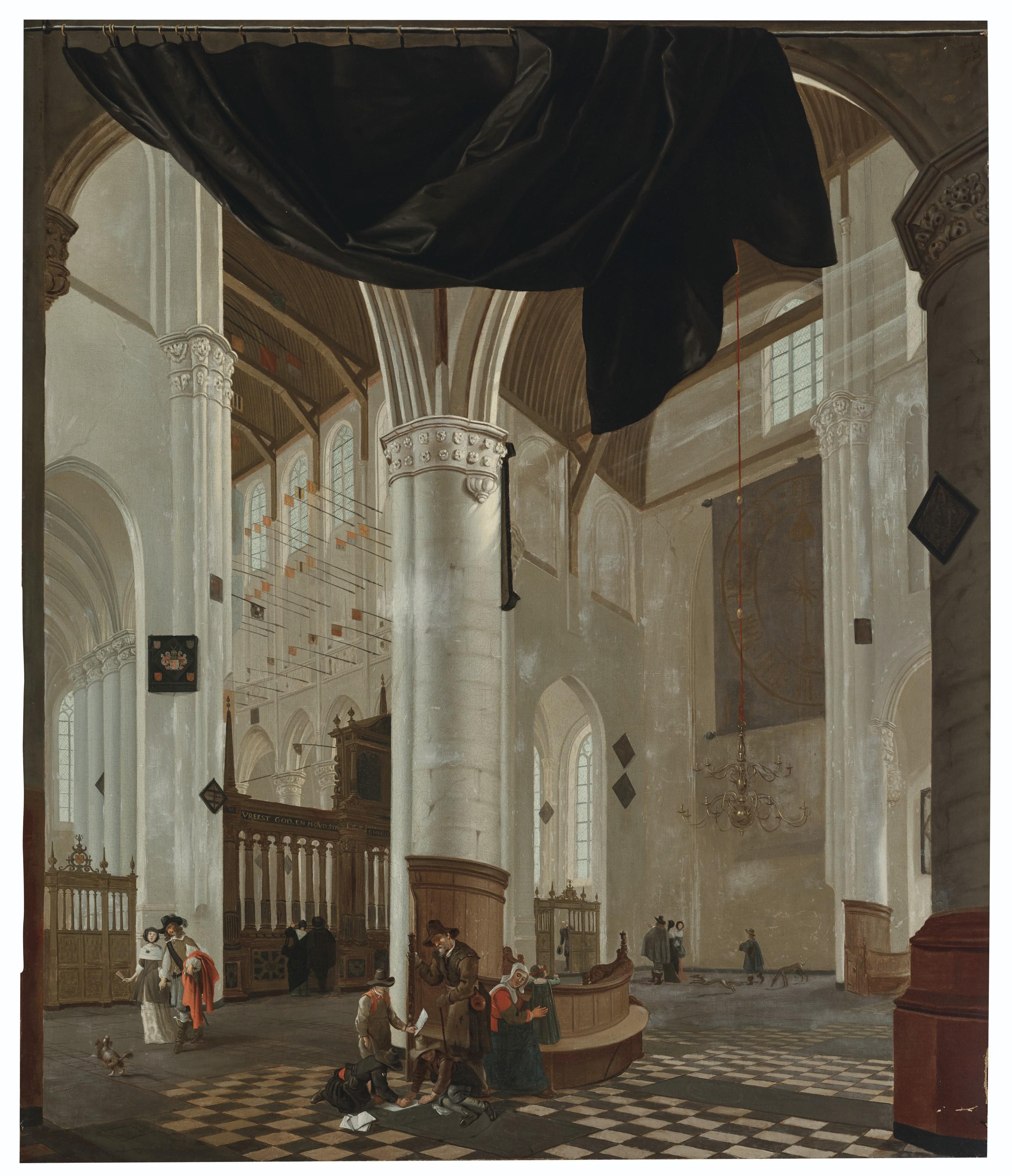 Cornelis De Man - Interior of the Nieuwe Kerk, Delft, with a trompe l\'oeil curtain