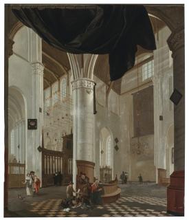 Cornelis De Man - Interior of the Nieuwe Kerk, Delft, with a trompe l\'oeil curtain