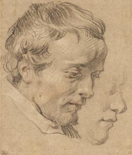 Cornelis De Vos - Head of a bearded man in profile to the right, with a subsidiary study of another head