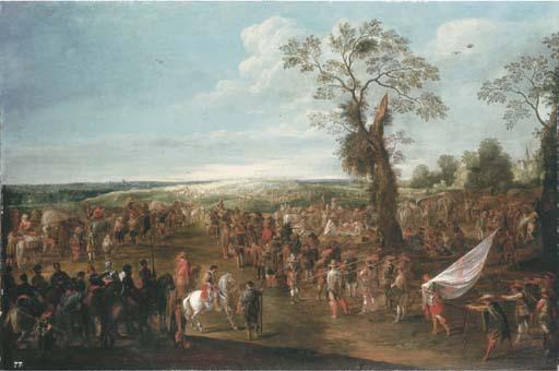 Cornelis de Wael - Troops manoeuvring in an extensive landscape