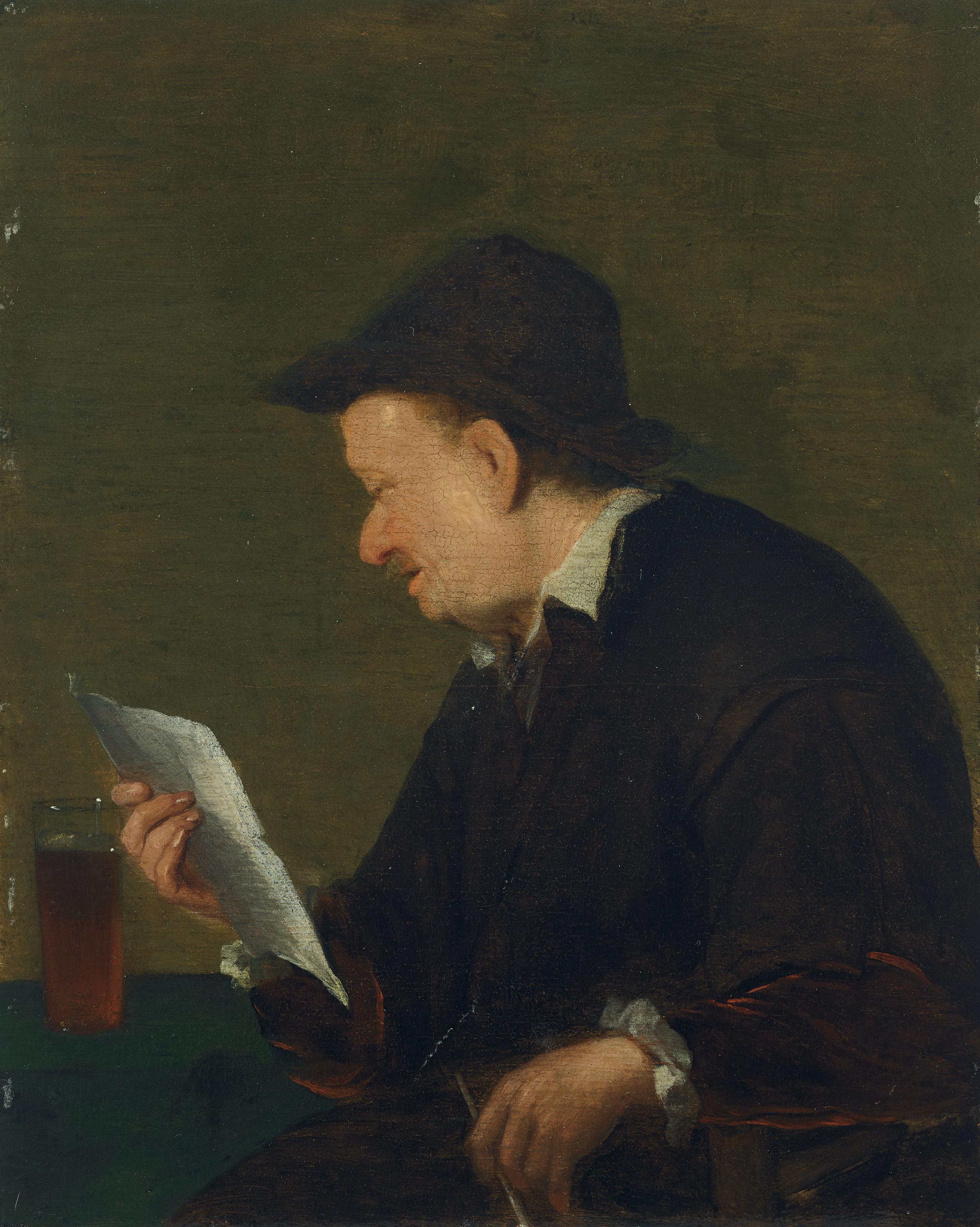 Cornelis Dusart - A Man Reading A Letter Before A Table