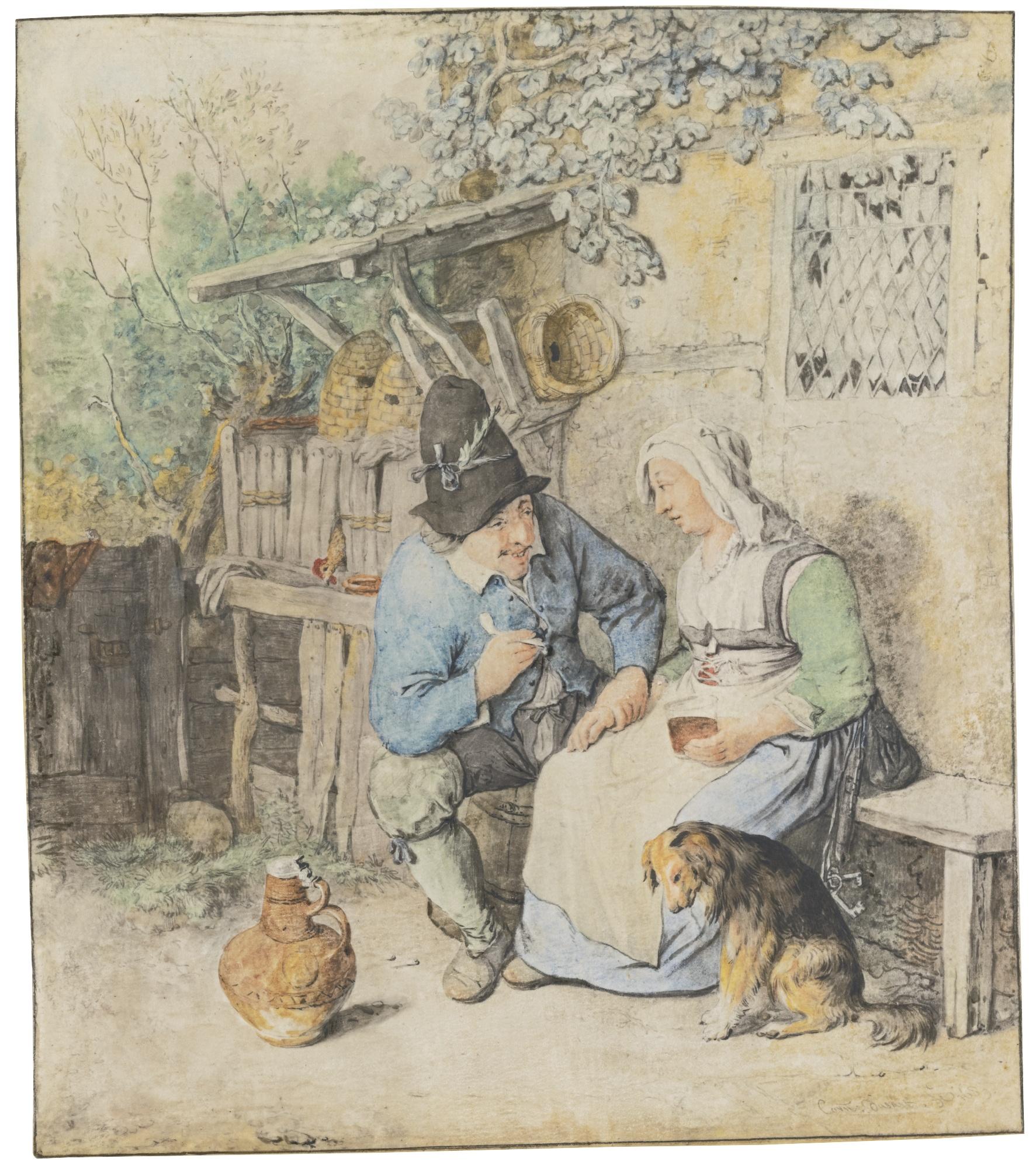 Cornelis Dusart - A Peasant Couple Outside A House