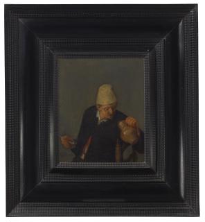 Cornelis Dusart - A Peasant Holding A Jug And Pipe