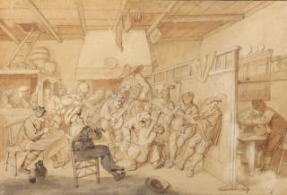 Cornelis Dusart - A tavern with peasants drinking