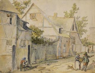 Cornelis Dusart - A Village Street, With A Family Of Peasants To The Right, And Another Seated To The Left, Drinking