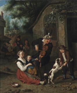 Cornelis Dusart - A violin player and other figures merrymaking outside an inn