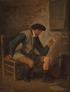 Cornelis Dusart - Interior with a man smoking