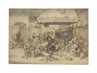 Cornelis Dusart - Merrymaking Around A Fire In A Tavern