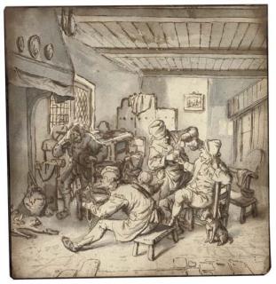 Cornelis Dusart - Peasants drinking in an inn