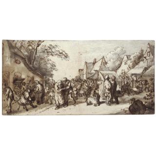 Cornelis Dusart - Peasants Merrymaking On A Village Street
