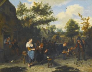 Cornelis Dusart - Peasants Playing Skittles Before An Inn