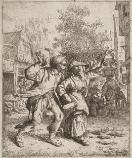 Cornelis Dusart - The drunk Couple (Bartsch, Hollstein 7)
