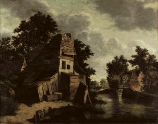 Cornelis Gerritsz. Decker - A house in a wooded river landscape with a washerwoman in the foreground