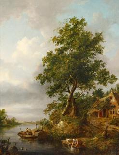Cornelis Gerritsz. Decker - Holländische Flusslandschaft mit Wäscherin am Ufer